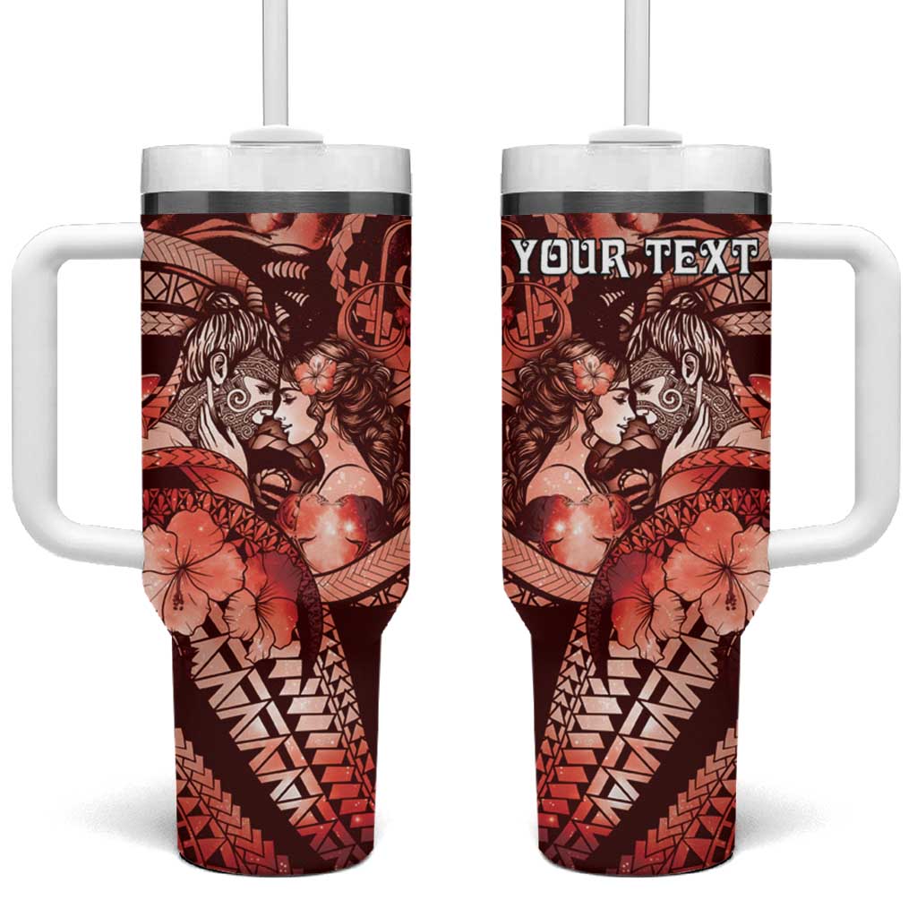 Personalised Maori Romantic Valentine Tumbler With Handle The Hongi Kiss Red Galaxy DT05 One Size: 40 oz Red - Polynesian Pride