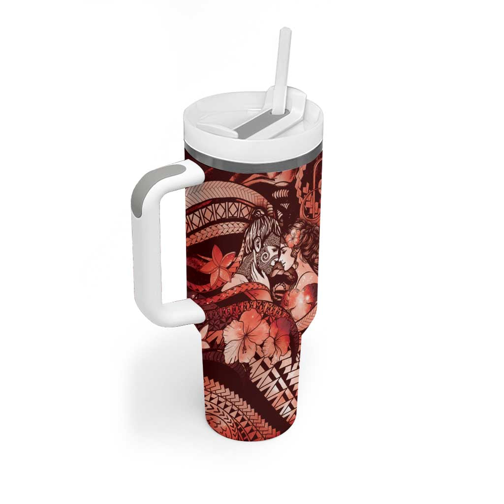 Personalised Maori Romantic Valentine Tumbler With Handle The Hongi Kiss Red Galaxy DT05 - Polynesian Pride