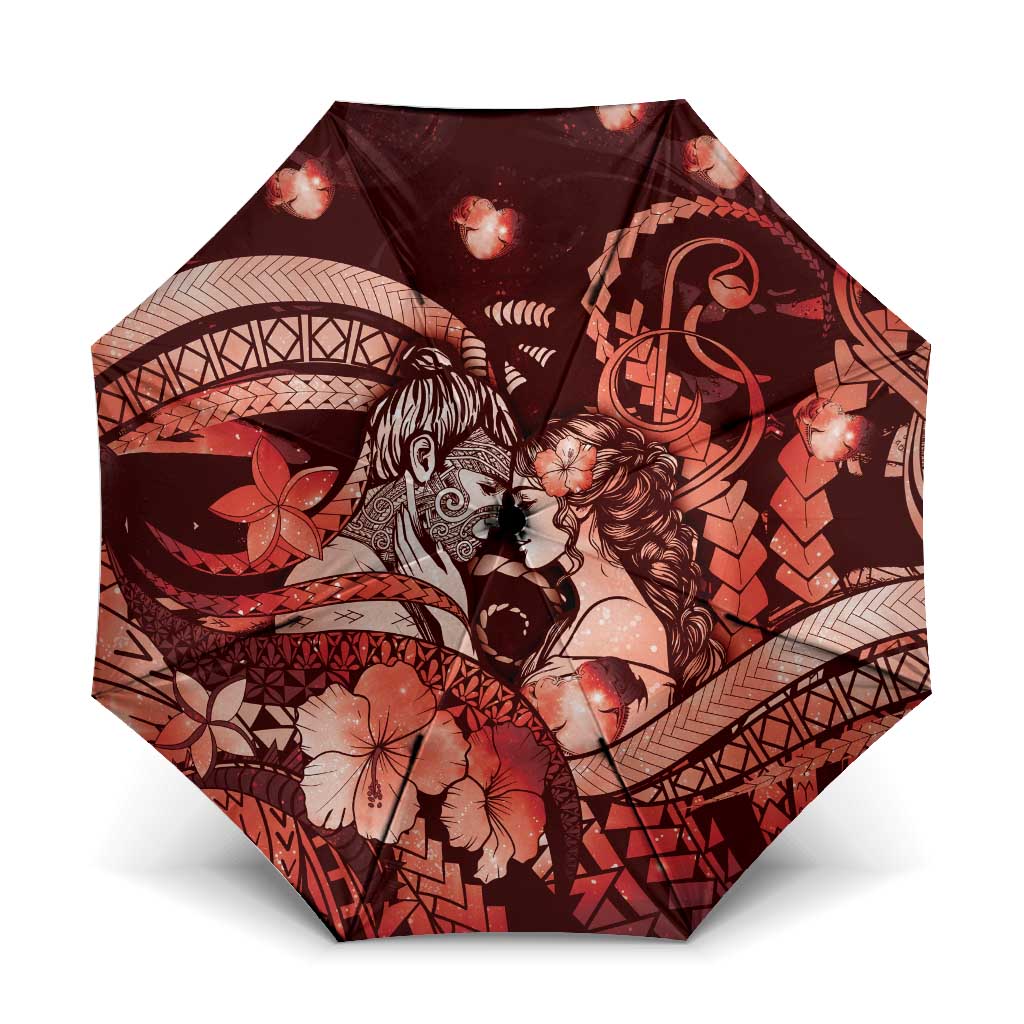 Maori Romantic Valentine Umbrella The Hongi Kiss Red Galaxy