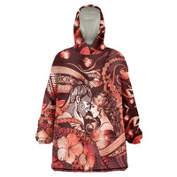 Personalised Maori Romantic Valentine Wearable Blanket Hoodie The Hongi Kiss Red Galaxy DT05 One Size Red - Polynesian Pride