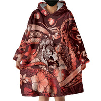 Personalised Maori Romantic Valentine Wearable Blanket Hoodie The Hongi Kiss Red Galaxy DT05 - Polynesian Pride
