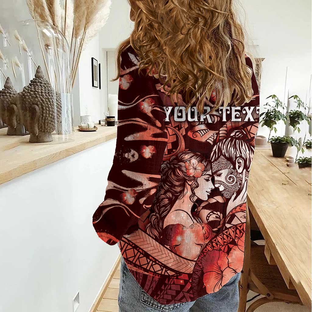 Personalised Maori Romantic Valentine Women Casual Shirt The Hongi Kiss Red Galaxy DT05 - Polynesian Pride