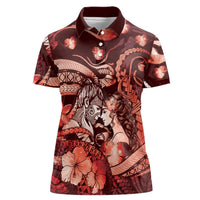 Personalised Maori Romantic Valentine Women Polo Shirt The Hongi Kiss Red Galaxy DT05 Female Red - Polynesian Pride
