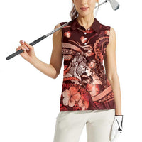 Personalised Maori Romantic Valentine Women Sleeveless Polo Shirt The Hongi Kiss Red Galaxy DT05 - Polynesian Pride