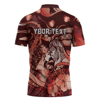 Personalised Maori Romantic Valentine Zipper Polo Shirt The Hongi Kiss Red Galaxy DT05 - Polynesian Pride