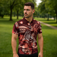 Personalised Maori Romantic Valentine Zipper Polo Shirt The Hongi Kiss Red Galaxy DT05 - Polynesian Pride