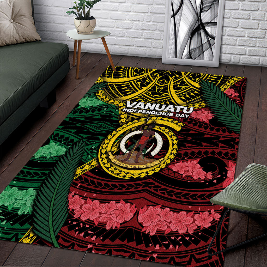 Vanuatu Independence Day Area Rug Boar Tusk Warrior Tribal Floral Patterns DT05 Multicolor - Polynesian Pride