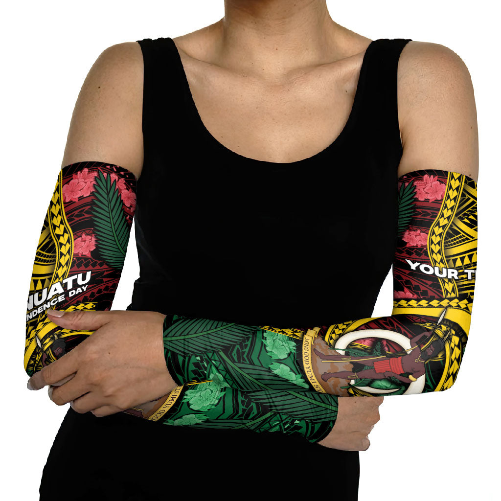 Personalised Vanuatu Independence Day Arm Sleeves Boar Tusk Warrior Tribal Floral Patterns