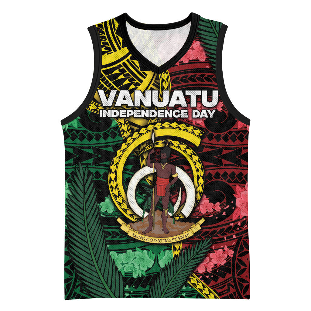 Personalised Vanuatu Independence Day Basketball Jersey Boar Tusk Warrior Tribal Floral Patterns DT05 Unisex Multicolor - Polynesian Pride
