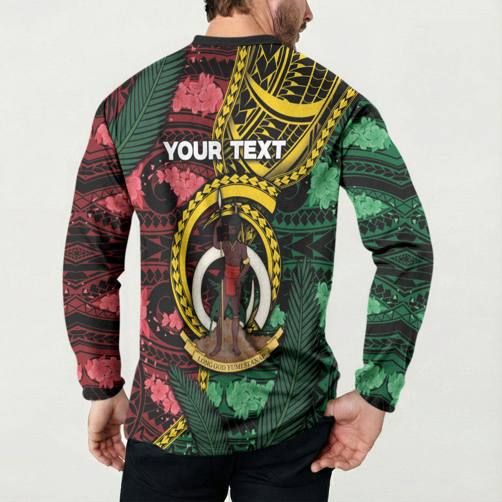 Personalised Vanuatu Independence Day Button Sweatshirt Boar Tusk Warrior Tribal Floral Patterns DT05 - Polynesian Pride