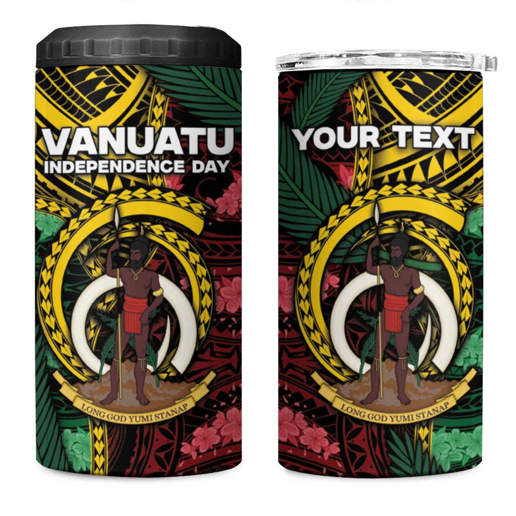Personalised Vanuatu Independence Day 4 in 1 Can Cooler Tumbler Boar Tusk Warrior Tribal Floral Patterns DT05 One Size: 16 oz Multicolor - Polynesian Pride