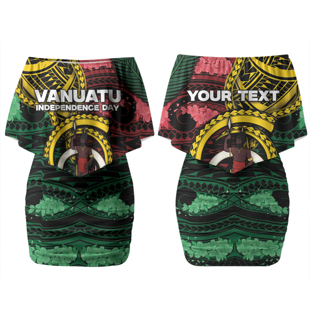 Personalised Vanuatu Independence Day Couples Matching Off Shoulder Short Dress and Long Sleeve Button Shirt Boar Tusk Warrior Tribal Floral Patterns DT05 - Polynesian Pride