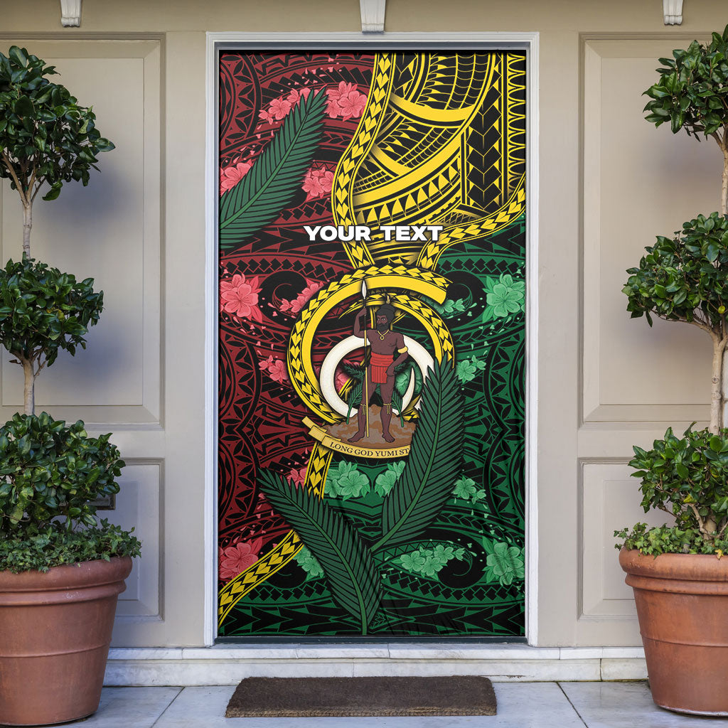 Personalised Vanuatu Independence Day Door Cover Boar Tusk Warrior Tribal Floral Patterns