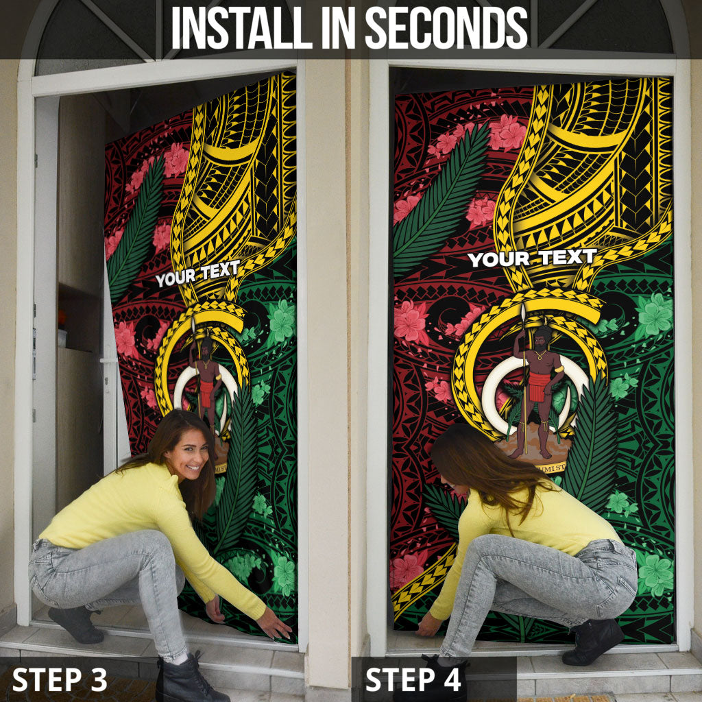 Personalised Vanuatu Independence Day Door Cover Boar Tusk Warrior Tribal Floral Patterns