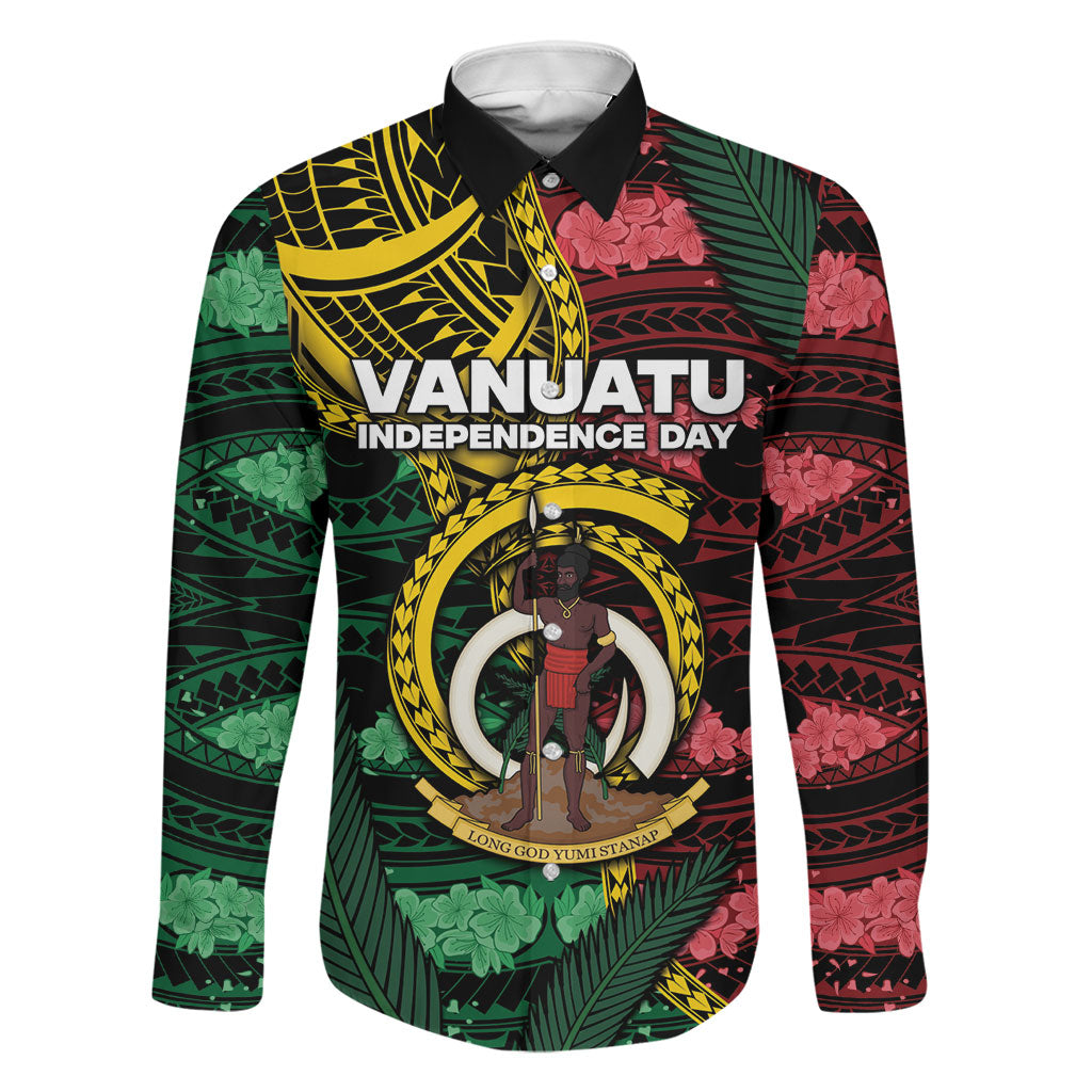 Personalised Vanuatu Independence Day Family Matching Long Sleeve Bodycon Dress and Hawaiian Shirt Boar Tusk Warrior Tribal Floral Patterns