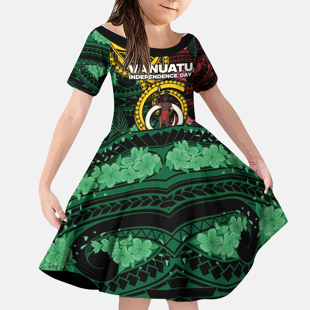 Personalised Vanuatu Independence Day Family Matching Short Sleeve Bodycon Dress and Hawaiian Shirt Boar Tusk Warrior Tribal Floral Patterns