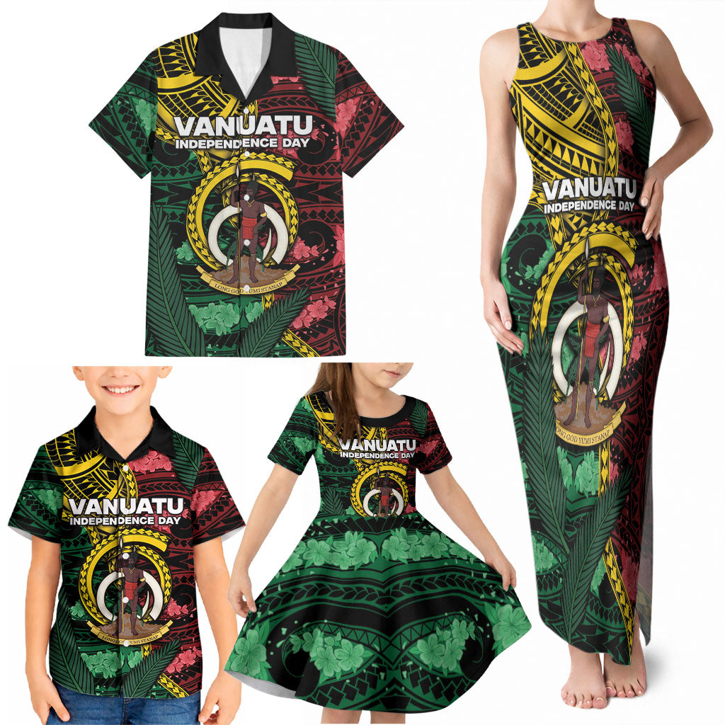 Personalised Vanuatu Independence Day Family Matching Tank Maxi Dress and Hawaiian Shirt Boar Tusk Warrior Tribal Floral Patterns DT05 - Polynesian Pride