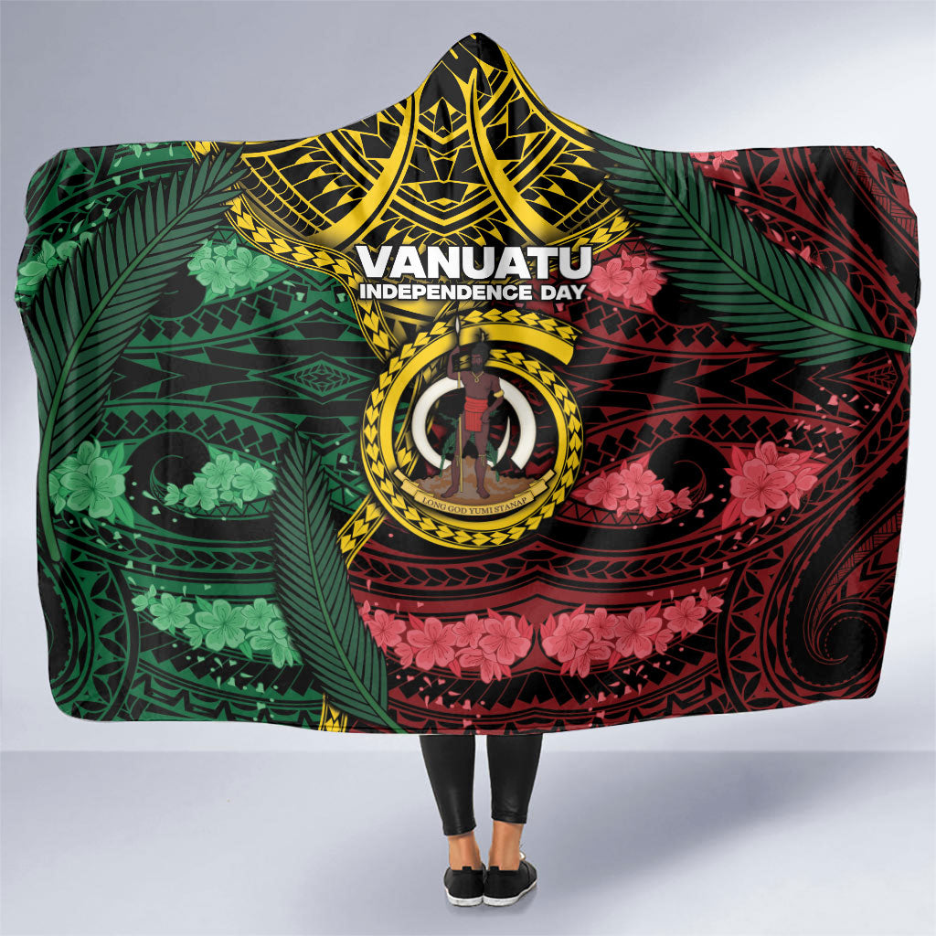 Vanuatu Independence Day Hooded Blanket Boar Tusk Warrior Tribal Floral Patterns DT05 One Size Multicolor - Polynesian Pride