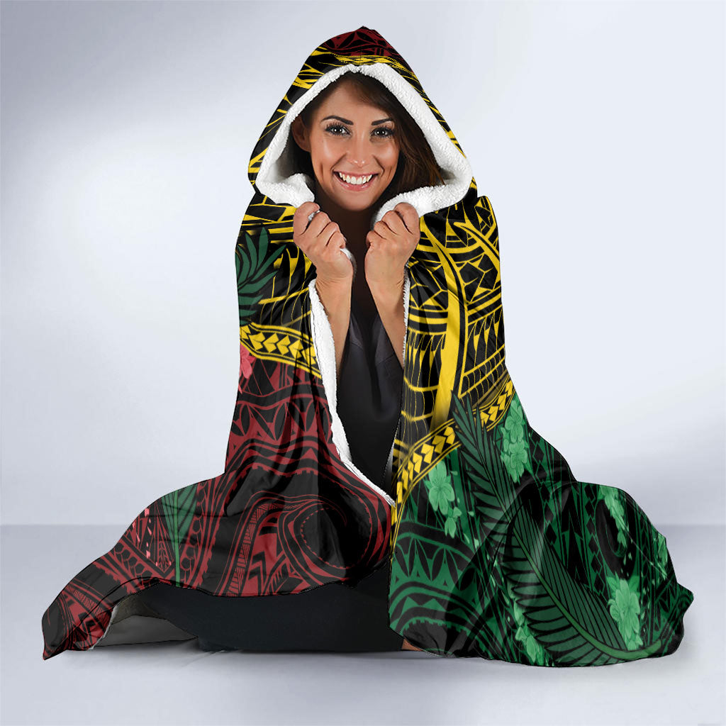 Vanuatu Independence Day Hooded Blanket Boar Tusk Warrior Tribal Floral Patterns