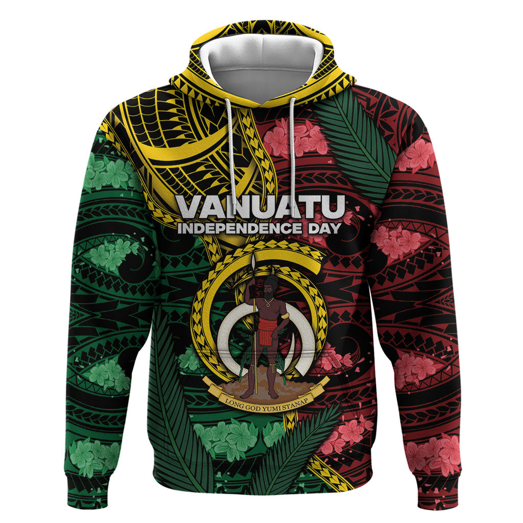 Personalised Vanuatu Independence Day Hoodie Boar Tusk Warrior Tribal Floral Patterns DT05 Pullover Hoodie Multicolor - Polynesian Pride