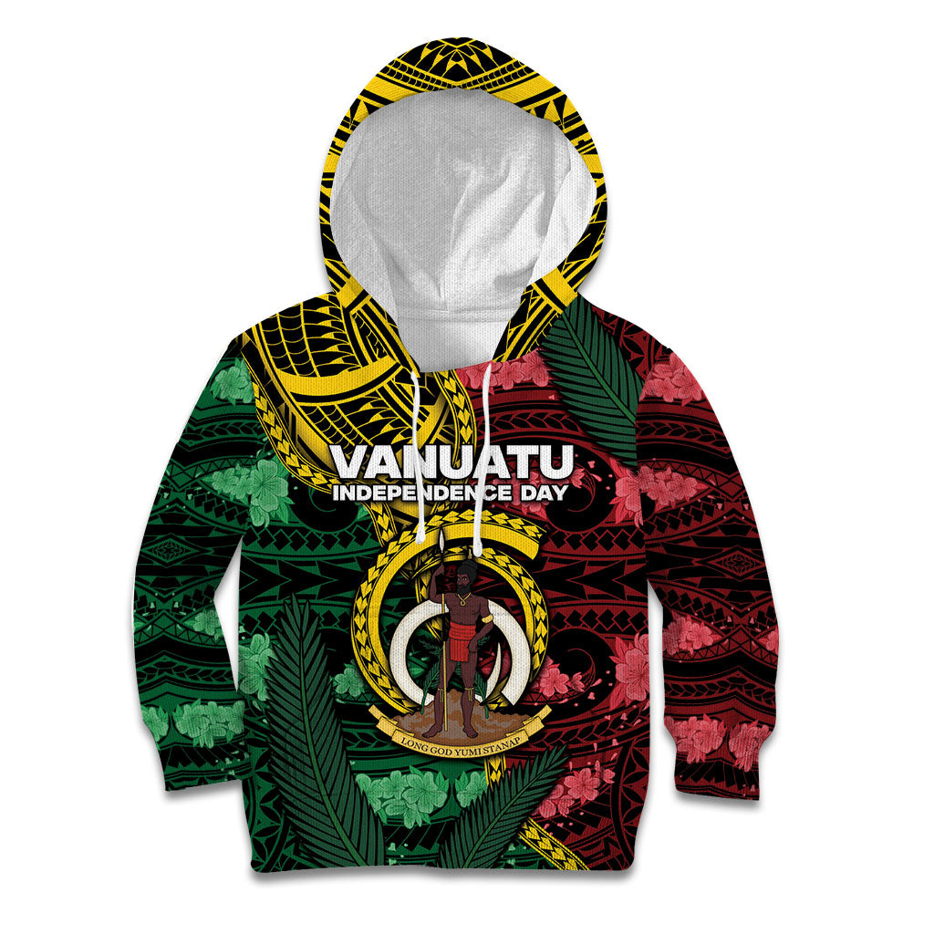 Personalised Vanuatu Independence Day Kid Hoodie Boar Tusk Warrior Tribal Floral Patterns DT05 Hoodie Multicolor - Polynesian Pride