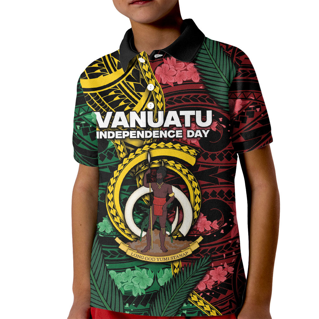 Personalised Vanuatu Independence Day Kid Polo Shirt Boar Tusk Warrior Tribal Floral Patterns DT05 Kid Multicolor - Polynesian Pride