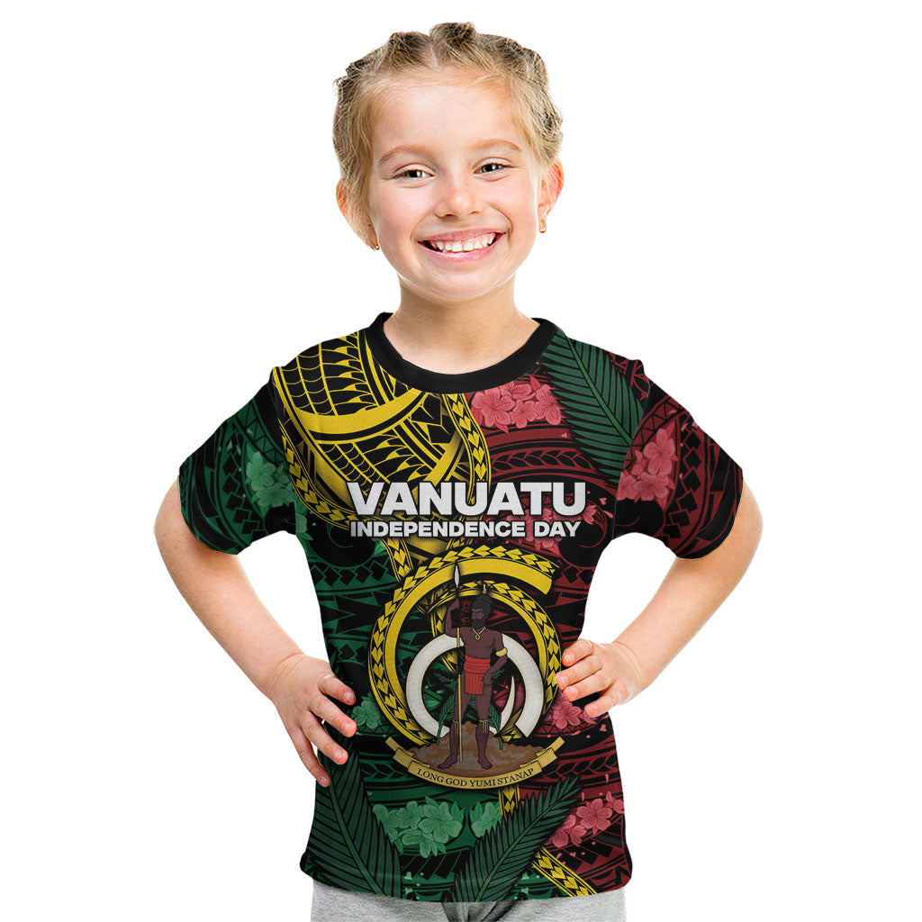 Personalised Vanuatu Independence Day Kid T Shirt Boar Tusk Warrior Tribal Floral Patterns DT05 Multicolor - Polynesian Pride