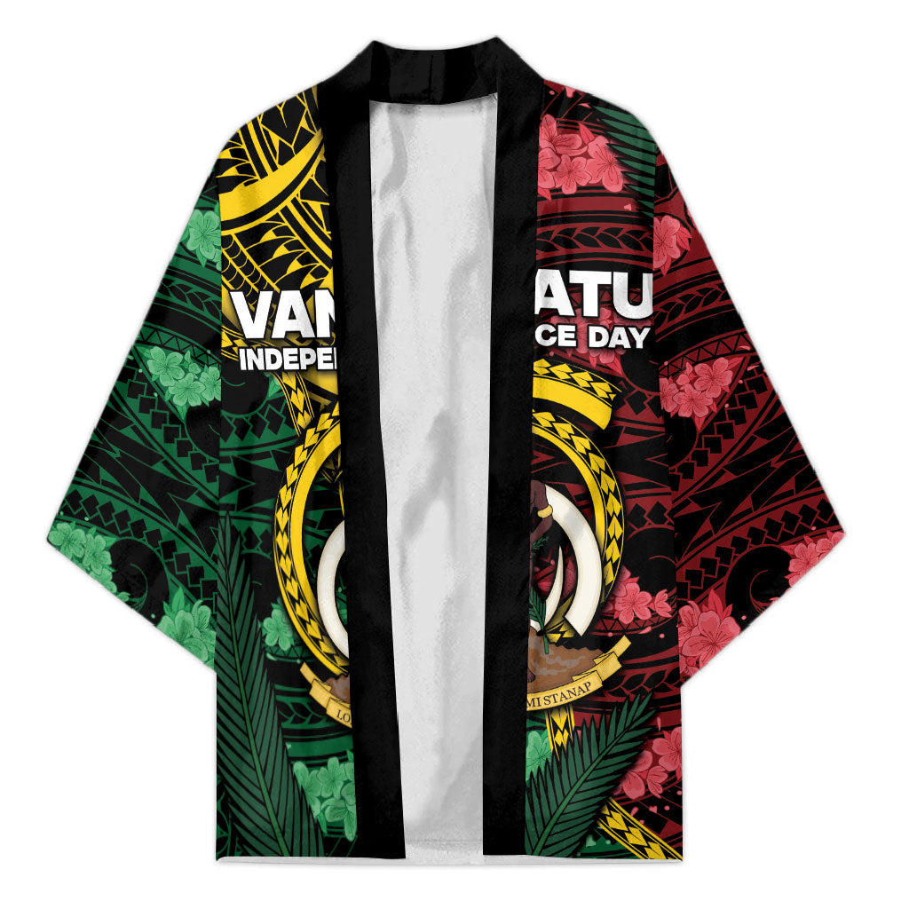 Personalised Vanuatu Independence Day Kimono Boar Tusk Warrior Tribal Floral Patterns