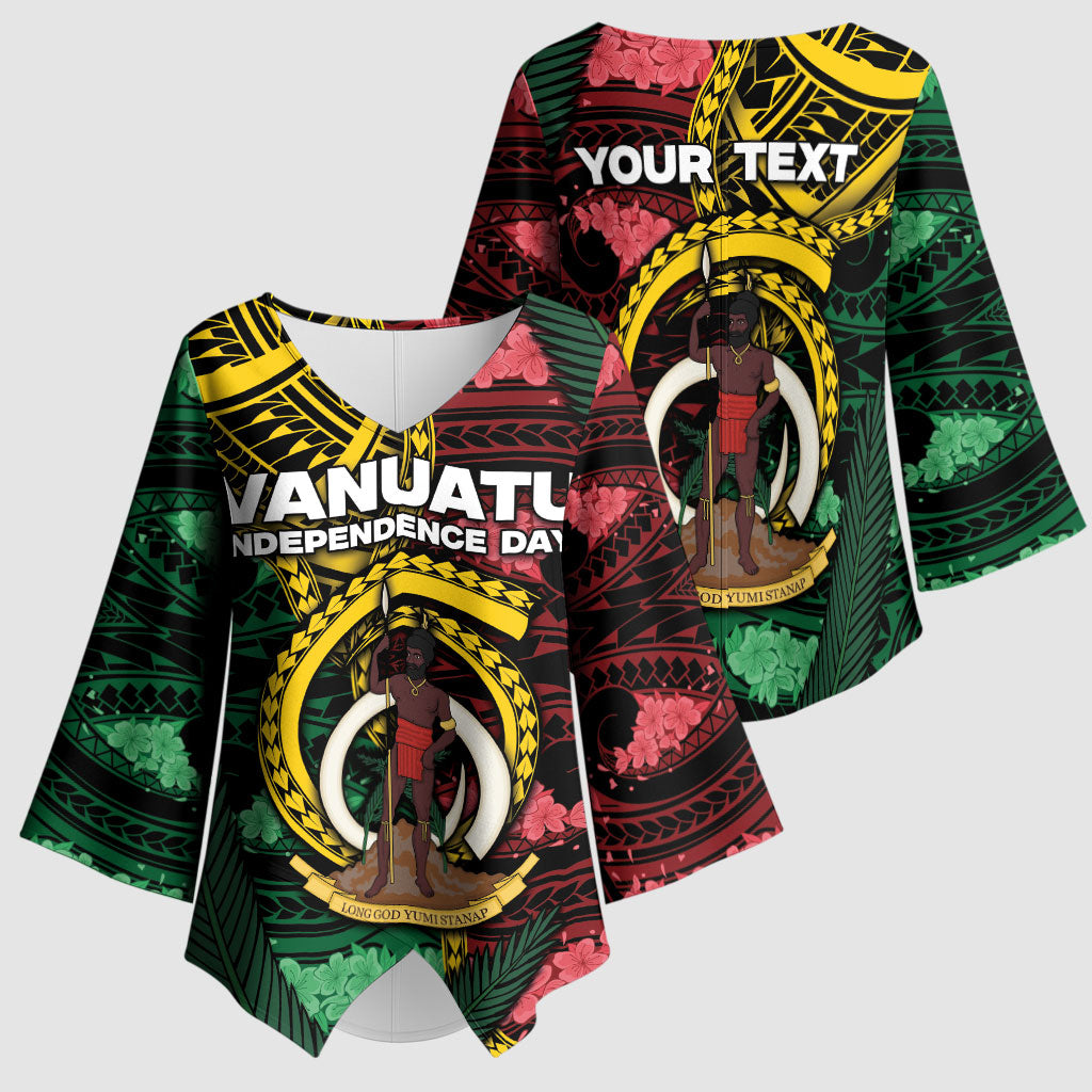 Personalised Vanuatu Independence Day Kimono Sleeve Blouse Boar Tusk Warrior Tribal Floral Patterns