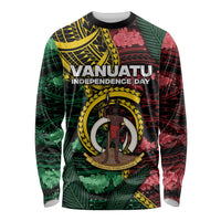 Personalised Vanuatu Independence Day Long Sleeve Shirt Boar Tusk Warrior Tribal Floral Patterns
