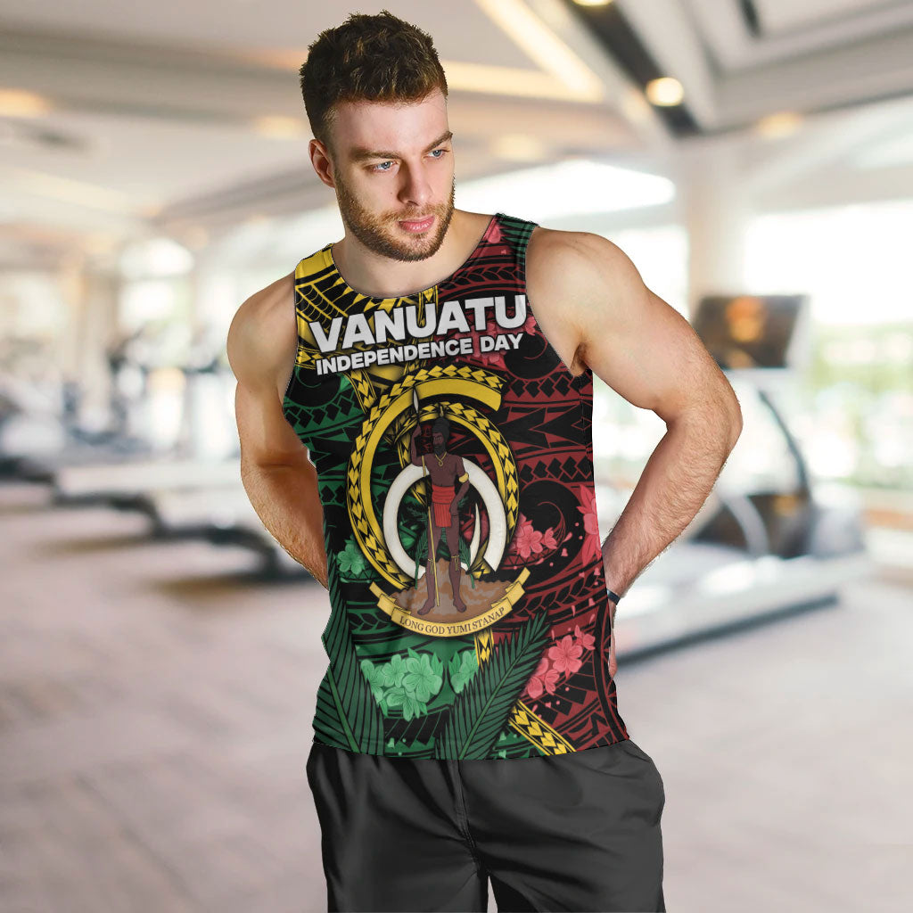 Personalised Vanuatu Independence Day Men Tank Top Boar Tusk Warrior Tribal Floral Patterns DT05 Multicolor - Polynesian Pride