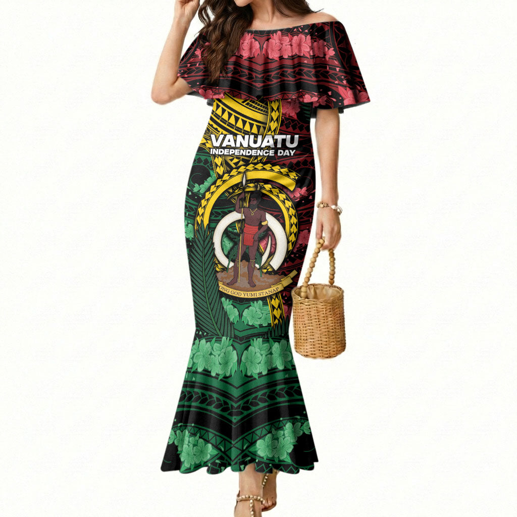 Personalised Vanuatu Independence Day Mermaid Dress Boar Tusk Warrior Tribal Floral Patterns DT05 Women Multicolor - Polynesian Pride