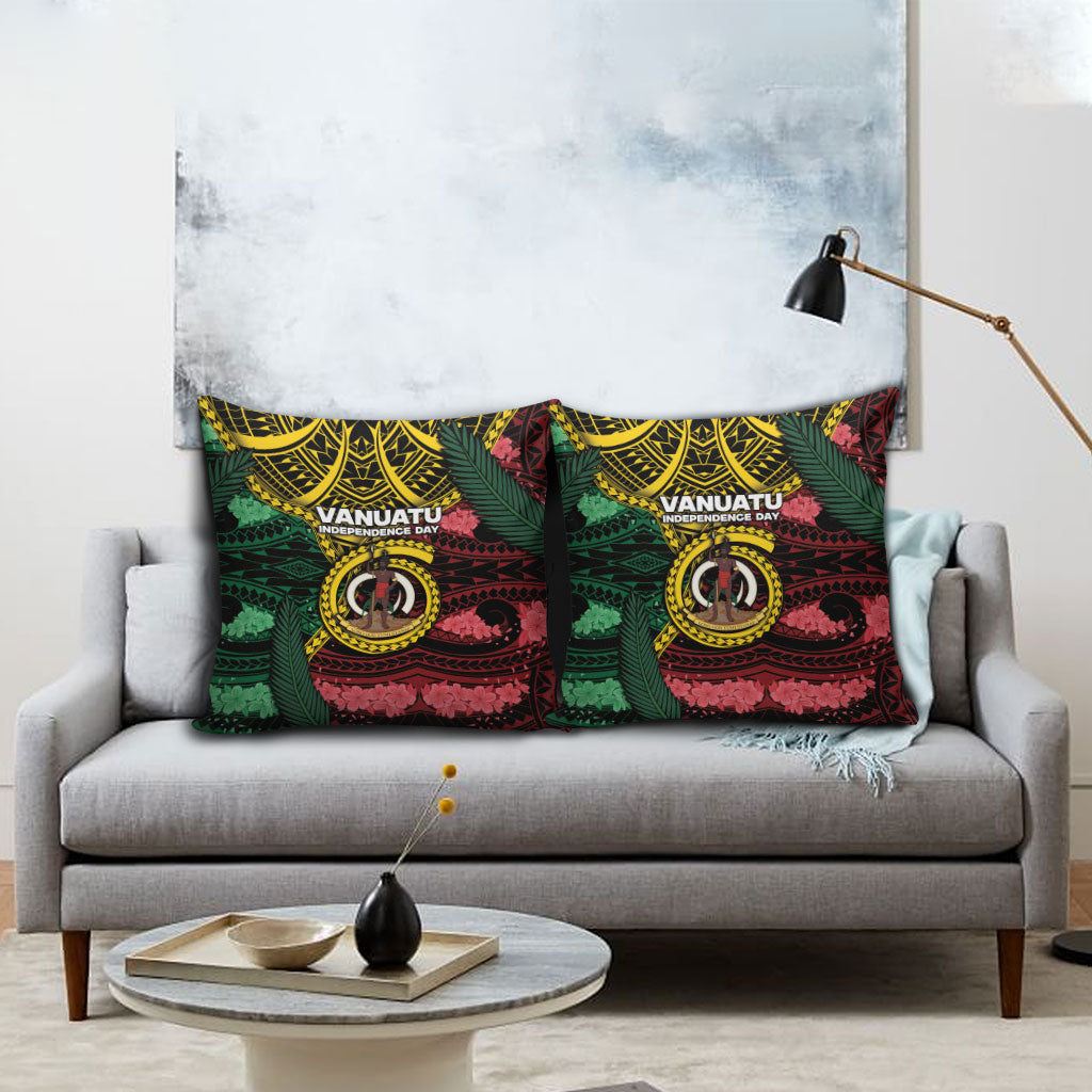 Vanuatu Independence Day Pillow Cover Boar Tusk Warrior Tribal Floral Patterns