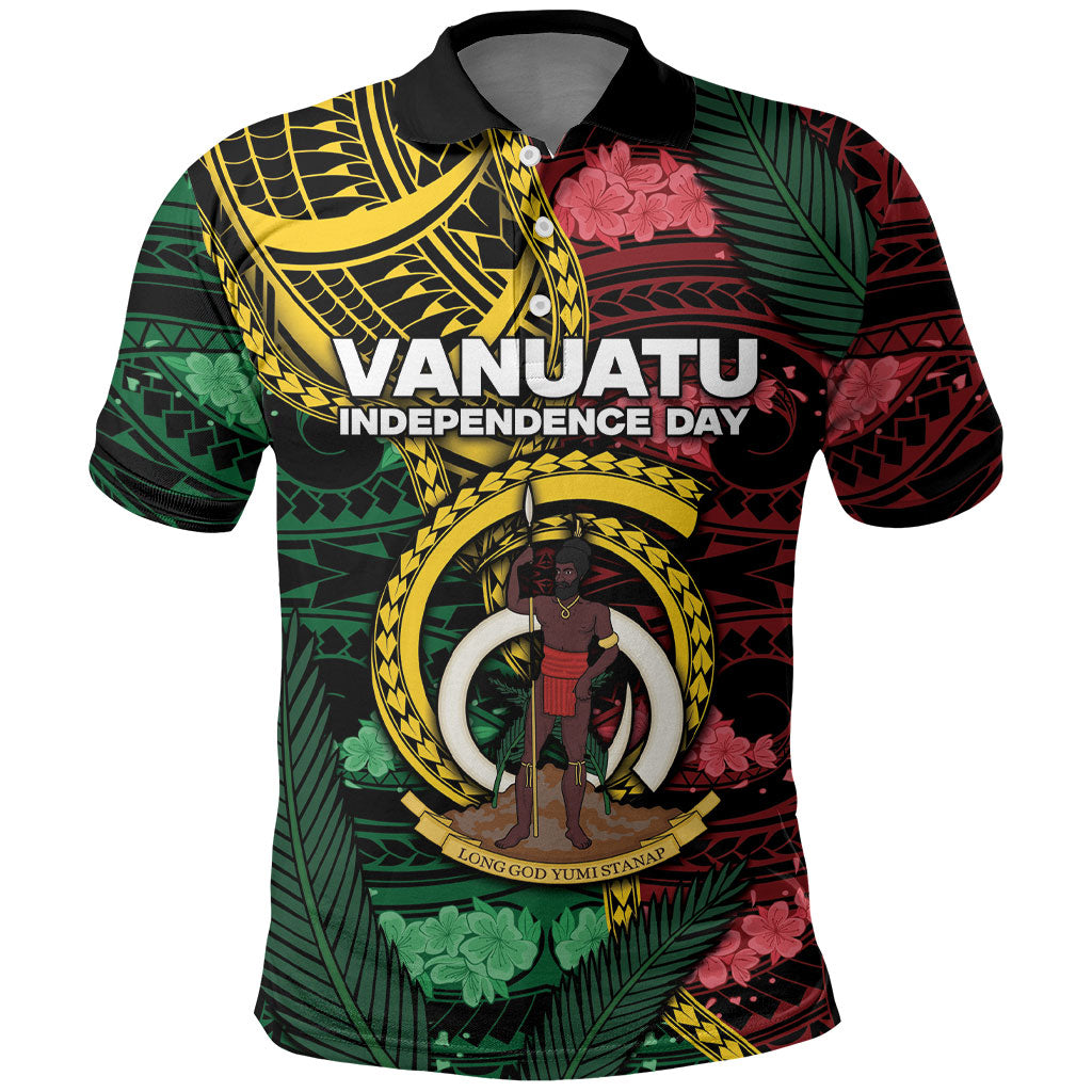 Personalised Vanuatu Independence Day Polo Shirt Boar Tusk Warrior Tribal Floral Patterns DT05 Multicolor - Polynesian Pride
