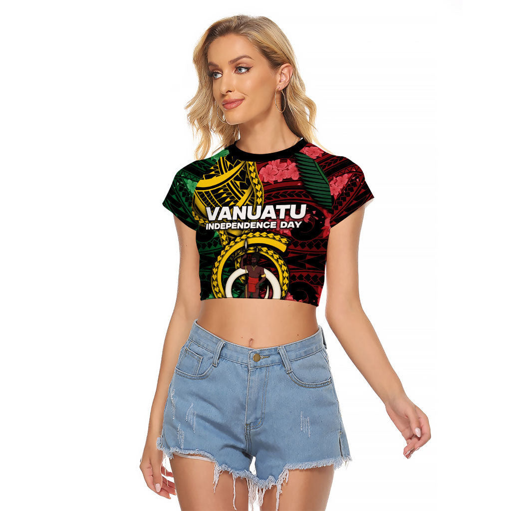 Personalised Vanuatu Independence Day Raglan Cropped T Shirt Boar Tusk Warrior Tribal Floral Patterns DT05 Female Multicolor - Polynesian Pride