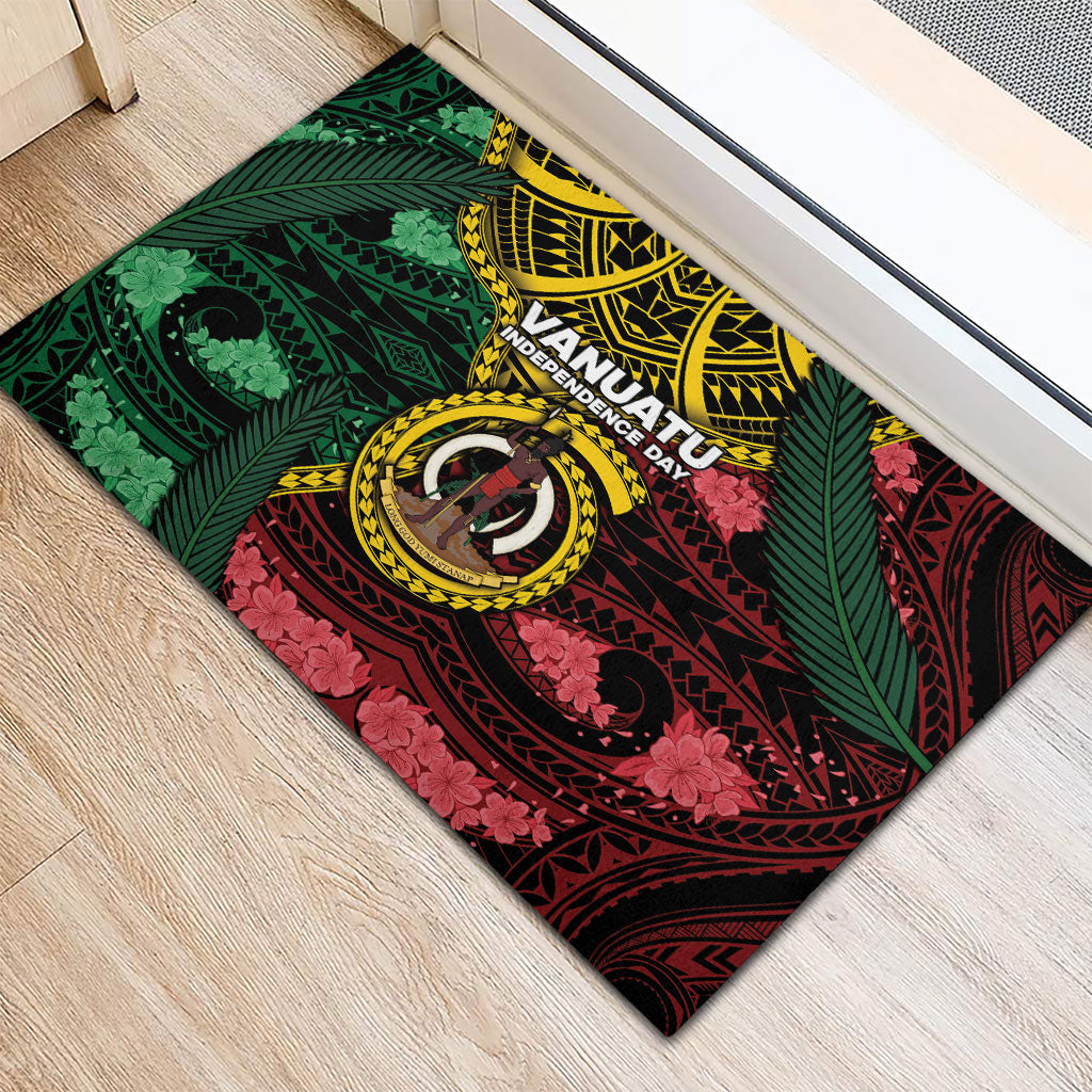 Vanuatu Independence Day Rubber Doormat Boar Tusk Warrior Tribal Floral Patterns