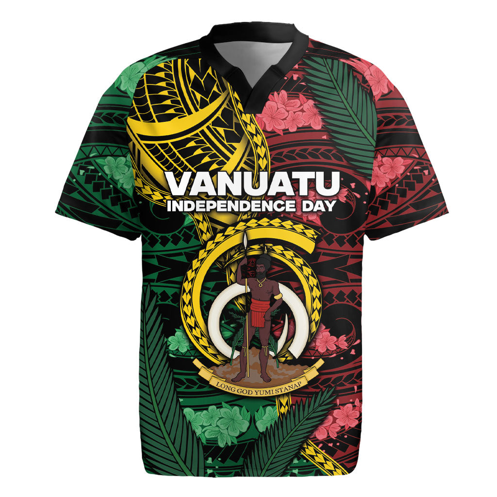 Personalised Vanuatu Independence Day Rugby Jersey Boar Tusk Warrior Tribal Floral Patterns DT05 Multicolor - Polynesian Pride
