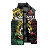 Personalised Vanuatu Independence Day Sleeveless Puffer Jacket Boar Tusk Warrior Tribal Floral Patterns