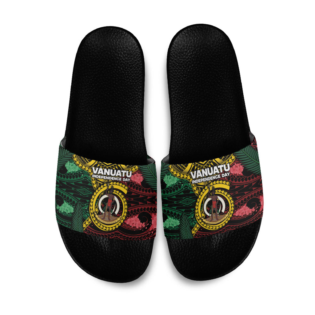 Vanuatu Independence Day Slide Sandals Boar Tusk Warrior Tribal Floral Patterns DT05 Multicolor - Polynesian Pride