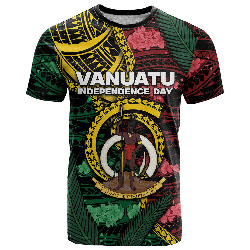 Personalised Vanuatu Independence Day T Shirt Boar Tusk Warrior Tribal Floral Patterns DT05 Multicolor - Polynesian Pride