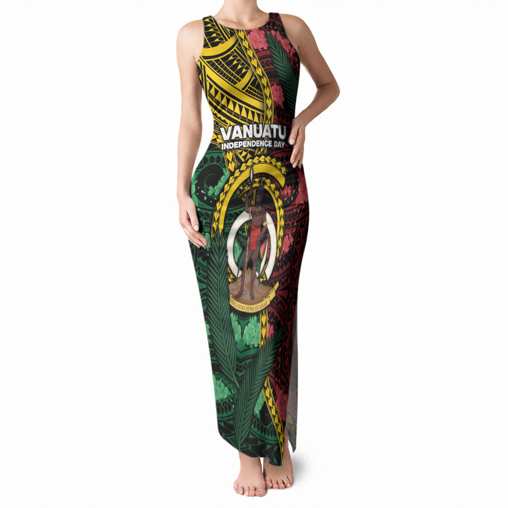 Personalised Vanuatu Independence Day Tank Maxi Dress Boar Tusk Warrior Tribal Floral Patterns DT05 Women Multicolor - Polynesian Pride