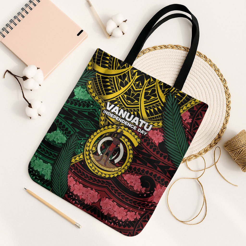 Vanuatu Independence Day Tote Bag Boar Tusk Warrior Tribal Floral Patterns DT05 Black Strap One Size Multicolor - Polynesian Pride