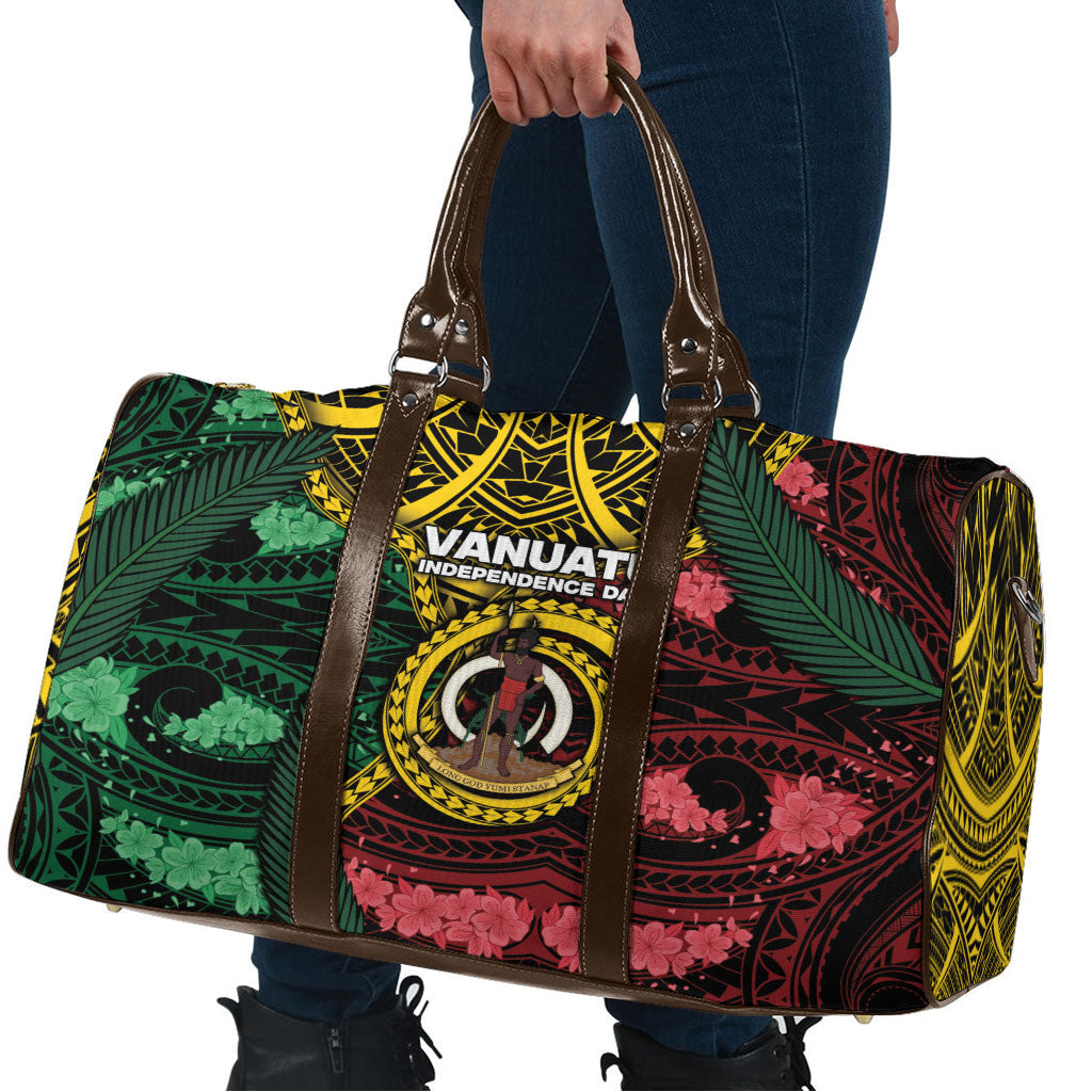 Vanuatu Independence Day Travel Bag Boar Tusk Warrior Tribal Floral Patterns