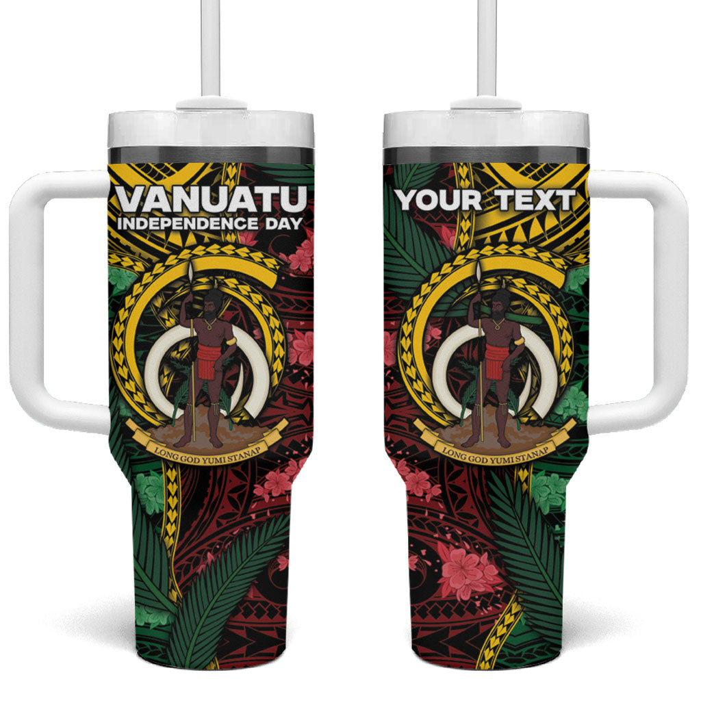 Personalised Vanuatu Independence Day Tumbler With Handle Boar Tusk Warrior Tribal Floral Patterns DT05 One Size: 40 oz Multicolor - Polynesian Pride