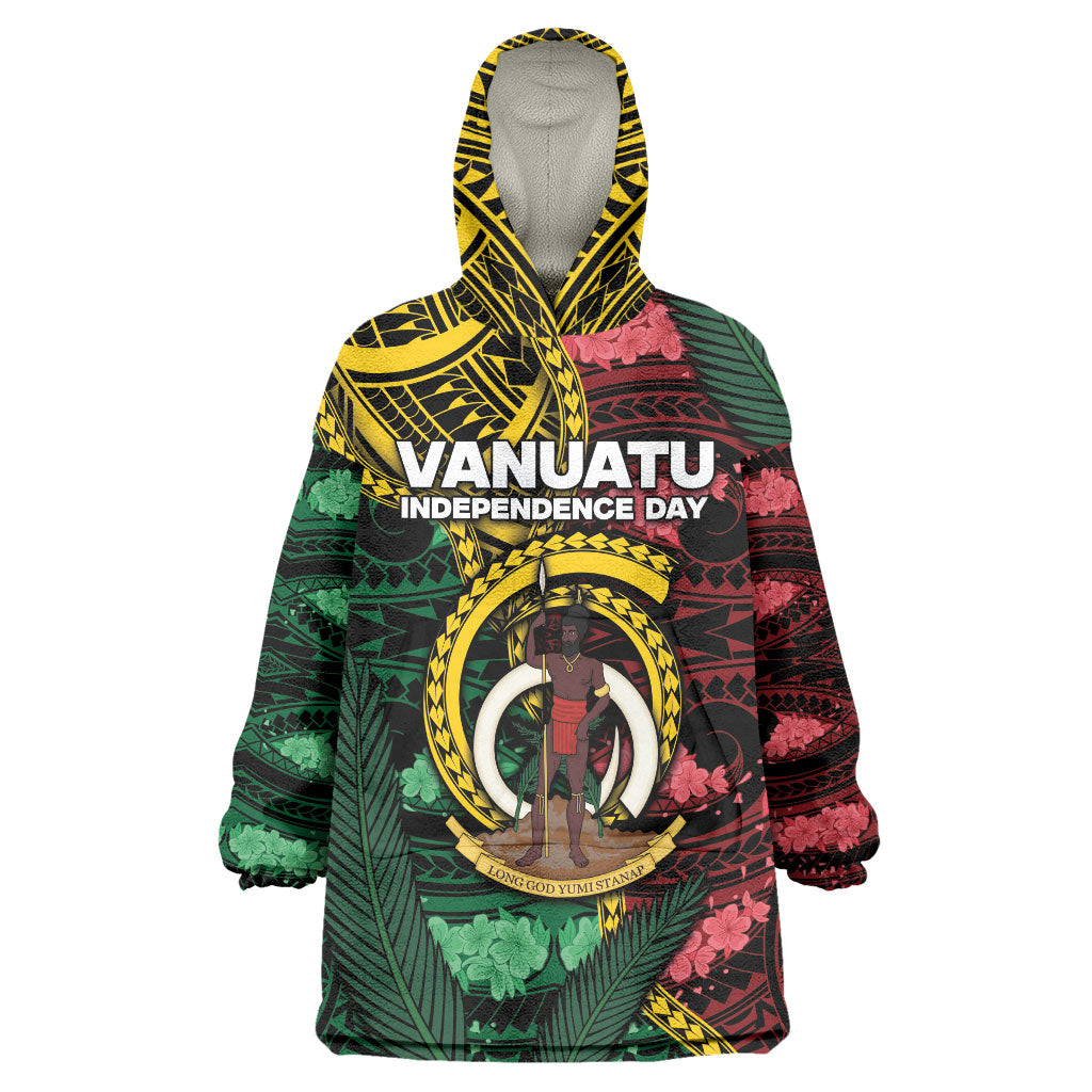 Personalised Vanuatu Independence Day Wearable Blanket Hoodie Boar Tusk Warrior Tribal Floral Patterns DT05 One Size Multicolor - Polynesian Pride