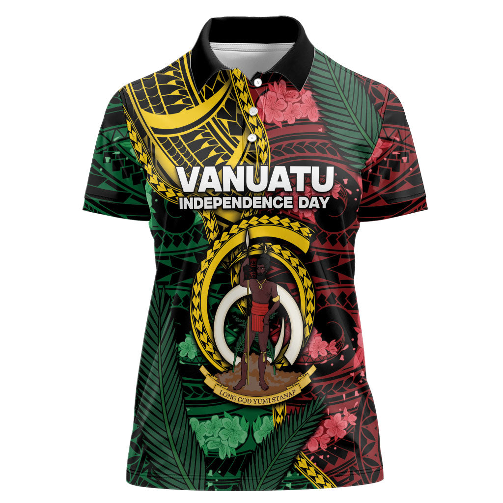 Personalised Vanuatu Independence Day Women Polo Shirt Boar Tusk Warrior Tribal Floral Patterns DT05 Female Multicolor - Polynesian Pride