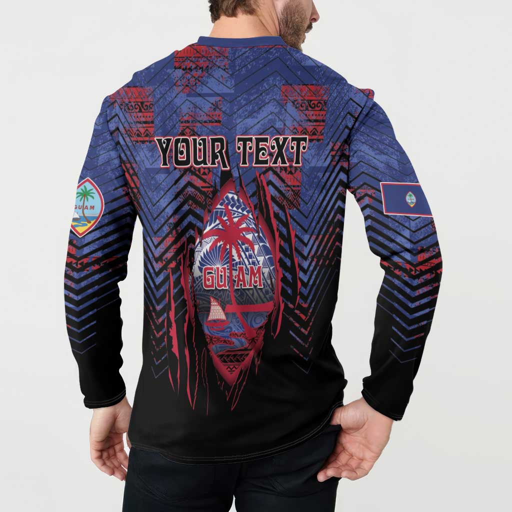 Personalised Guam Button Sweatshirt Chamorro Seal Tribal Scratch Design - Polynesian Pride