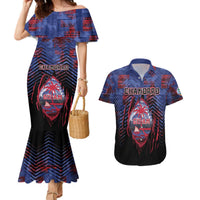 Personalised Guam Couples Matching Mermaid Dress and Hawaiian Shirt Chamorro Seal Tribal Scratch Design - Polynesian Pride