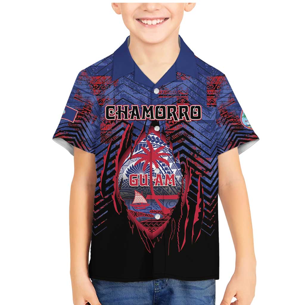 Personalised Guam Family Matching Mermaid Dress and Hawaiian Shirt Chamorro Seal Tribal Scratch Design DT05 Son's Shirt Navy - Polynesian Pride