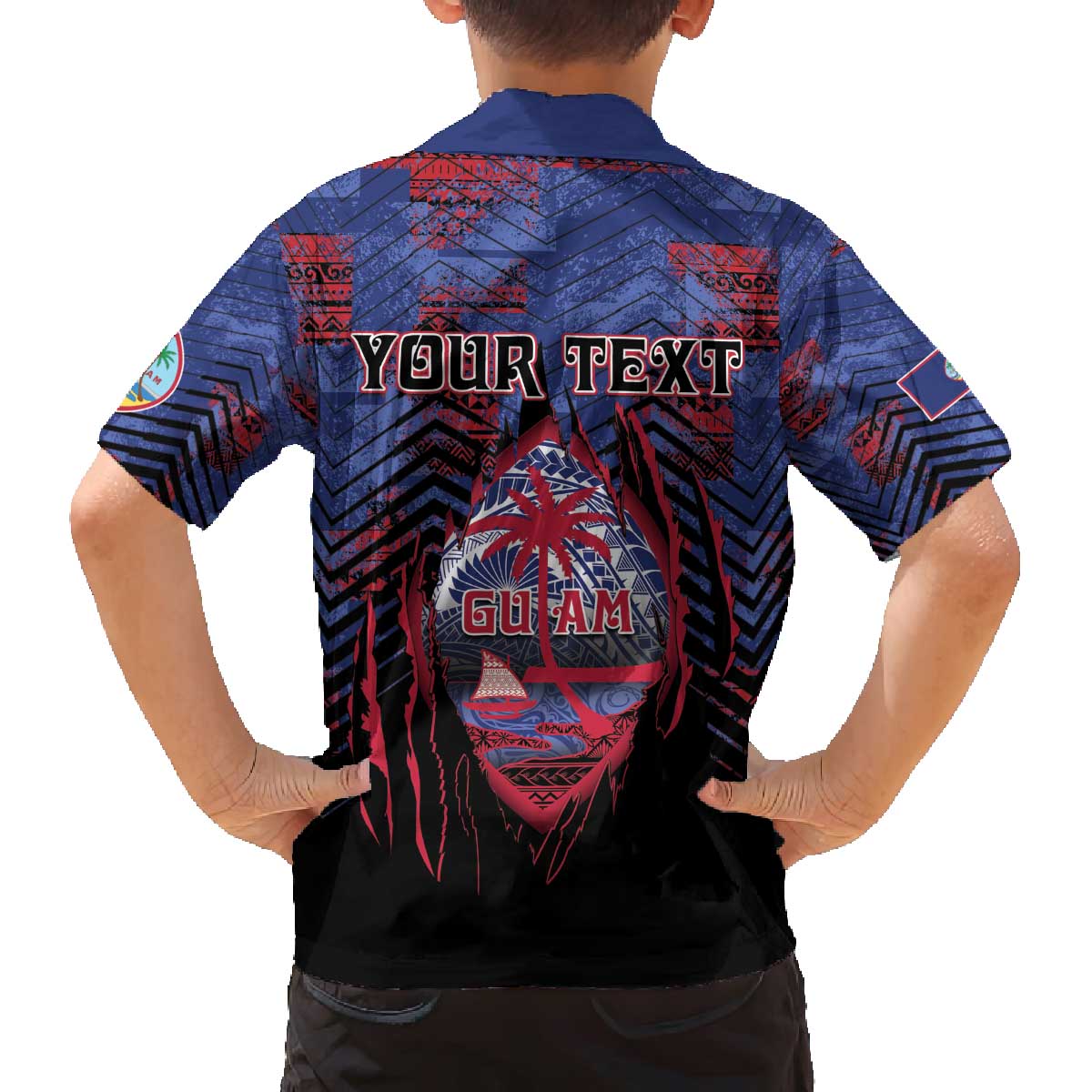 Personalised Guam Family Matching Off The Shoulder Long Sleeve Dress and Hawaiian Shirt Chamorro Seal Tribal Scratch Design DT05 - Polynesian Pride